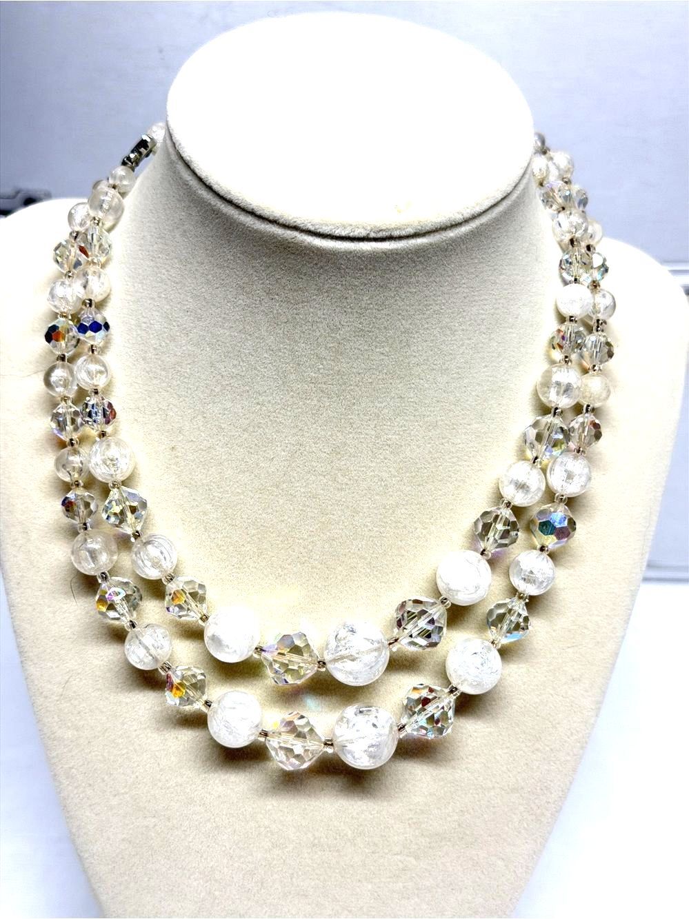Vintage Laguna Aurora Borealis Double Stand Crystal Double-Strand Necklace 30”